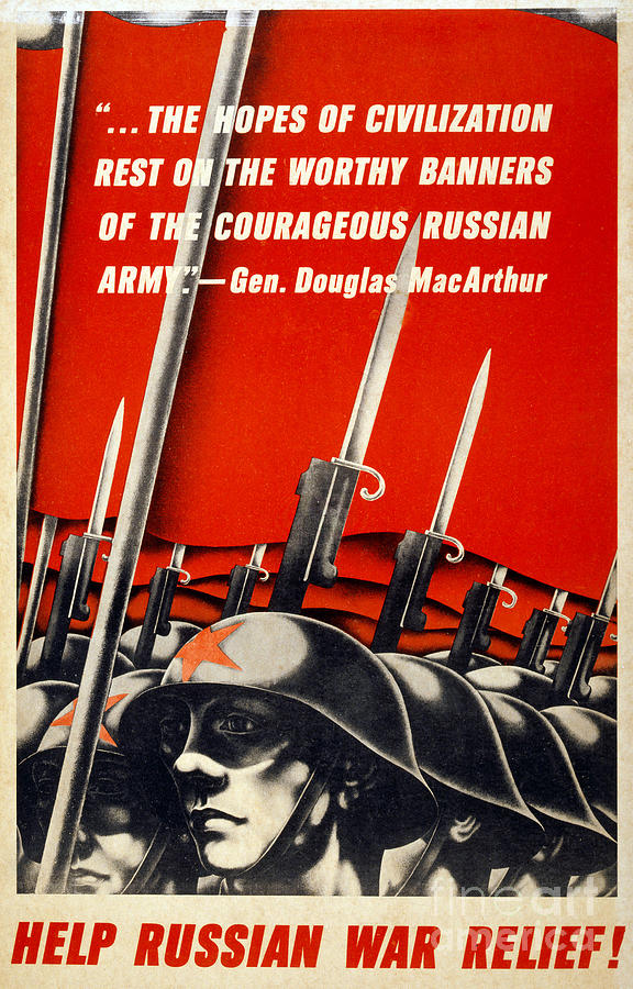 Poster, Soviet War Relief.  Drawing by Granger