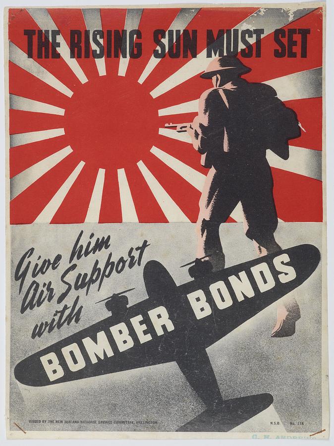 Poster The Rising Sun Must Set 1942 Wellington by New Zealand National Savings Committee. Painting by Celestial Images