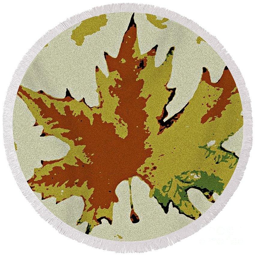 Posterised Autumn Leaf - Round Beach Towel Painting by Leanne Seymour