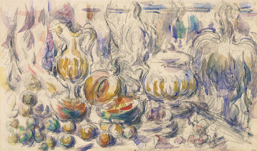 Pot and Soup Tureen  Drawing by Paul Cezanne