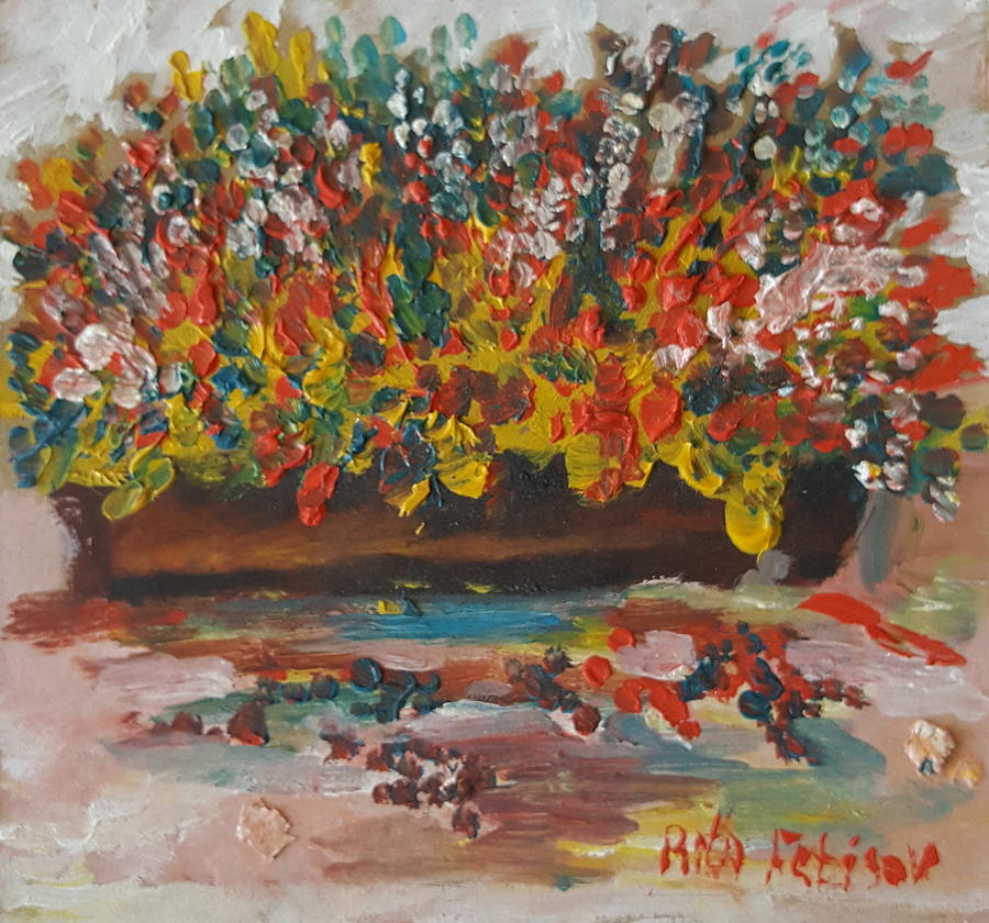 Pot of flowers in Miniature Painting by Rita Fetisov