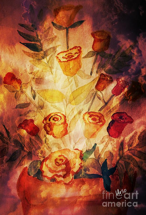 Pot of Golden Roses Mixed Media by Maria Urso