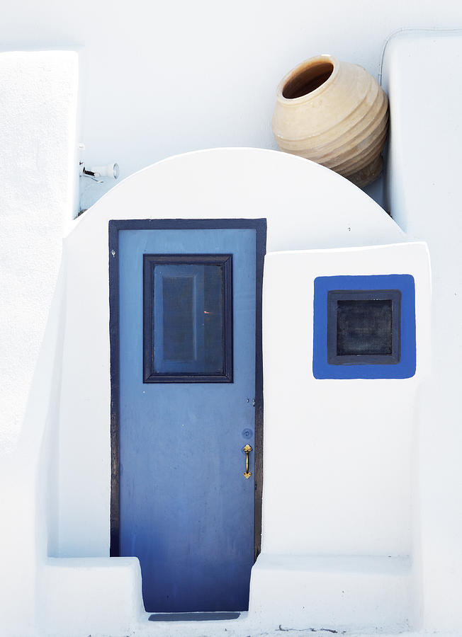 Pot On Top -- Door and Clay Pot in Santorini, Greece Photograph by Darin Volpe