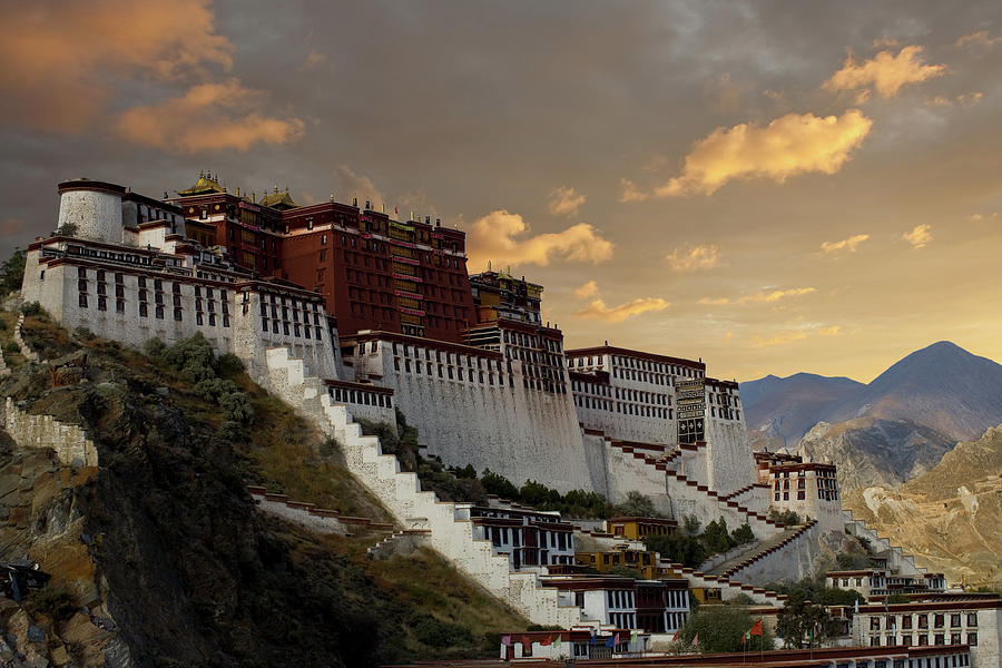 Space Photograph - Potala Palace Angled Sunset Lhasa Tibet Evening by Pius Lee