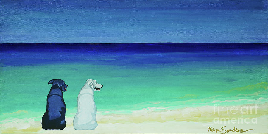 Lab Potcake Dogs on the Beach Painting by Robyn Saunders