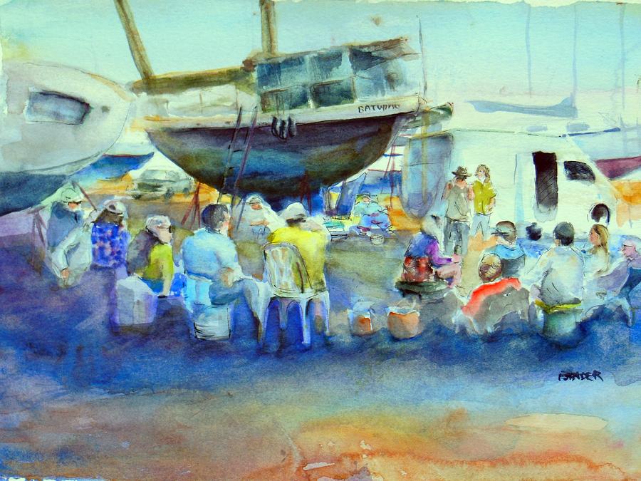 Guaymas Painting - Potluck in the boatyard by Diane Binder Guaymas Painting - Potluck in the boatyard by Diane Binder