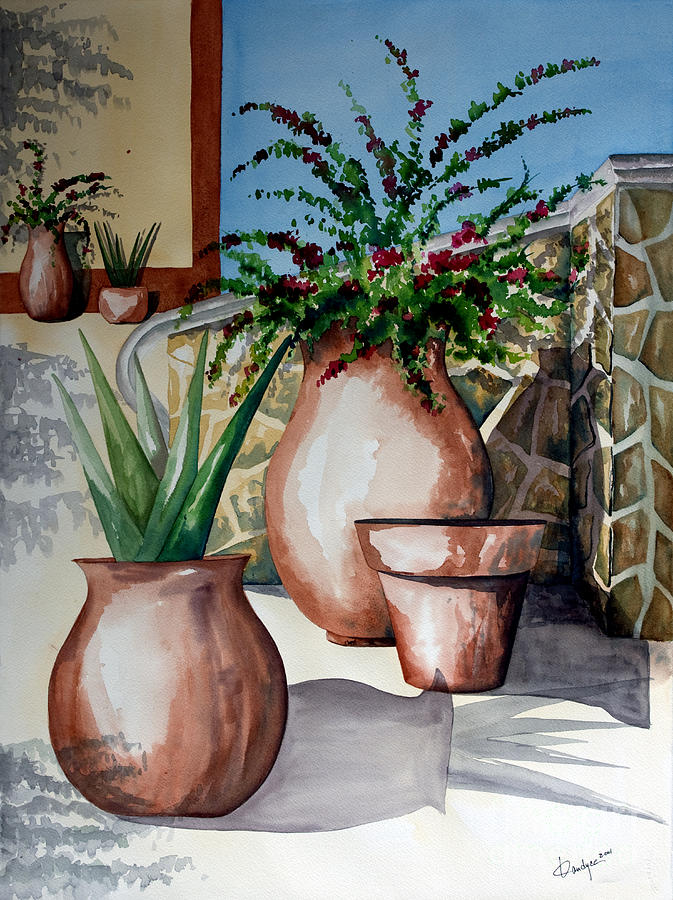 Pots and Bougainvillea Painting by Kandyce Waltensperger