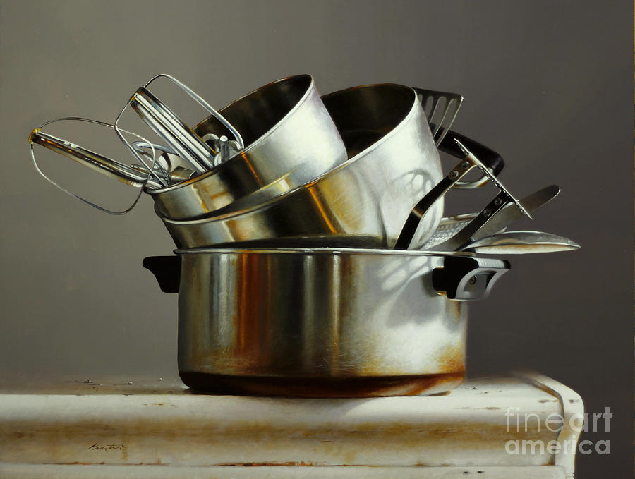 Pan Painting - Pots And Pans by Lawrence Preston