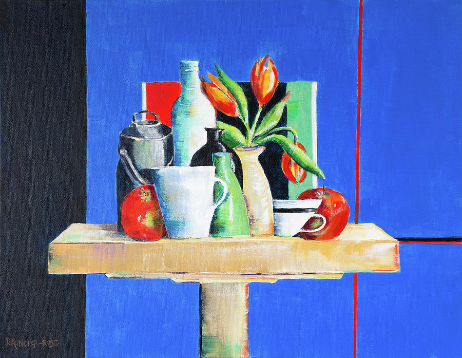 Pots And Vases On Blue Painting by Seeables Visual Arts