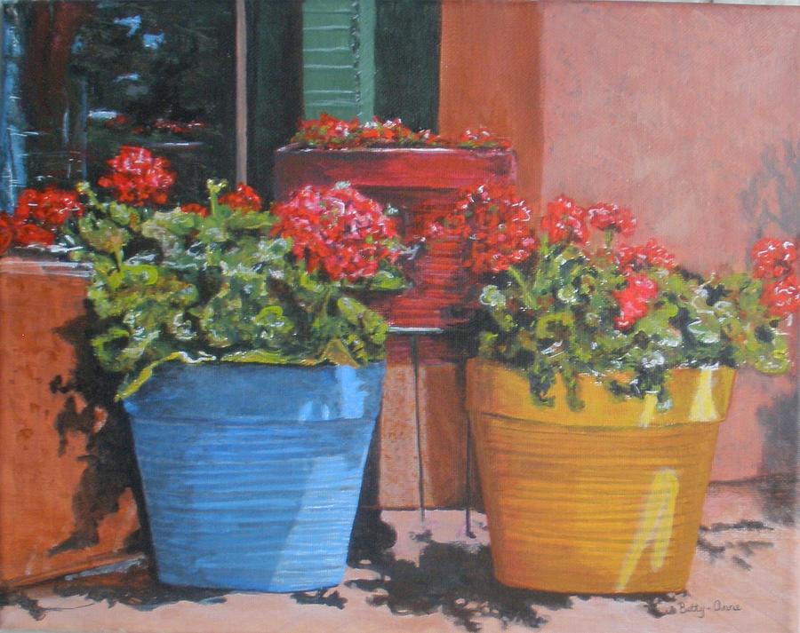 Pots of Geraniums Painting by Betty-Anne McDonald