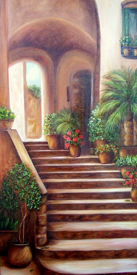 Pots on the Villa Steps Painting by Susan Dehlinger
