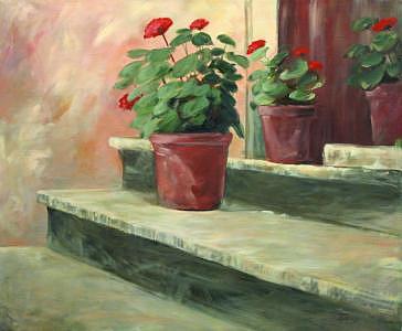 Potted Geraniums Painting by Linda Eades Blackburn