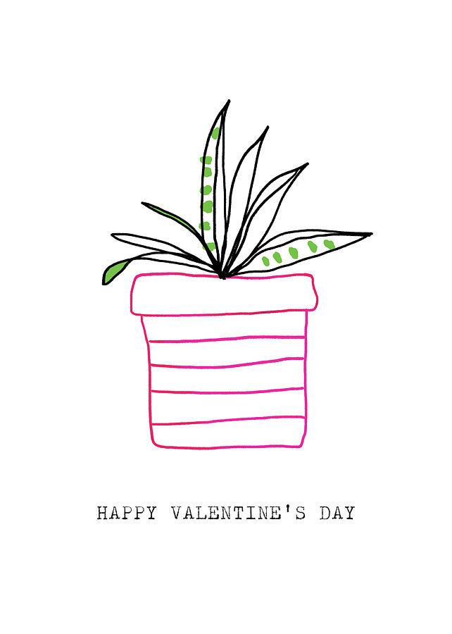 Potted Plant Valentine- Art by Linda Woods Mixed Media by Linda Woods