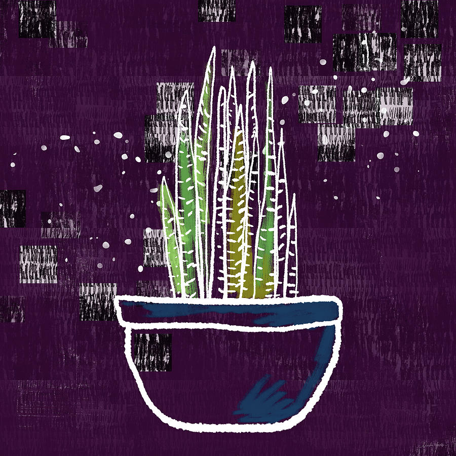 Potted Snake Plant- Art by Linda Woods Mixed Media by Linda Woods