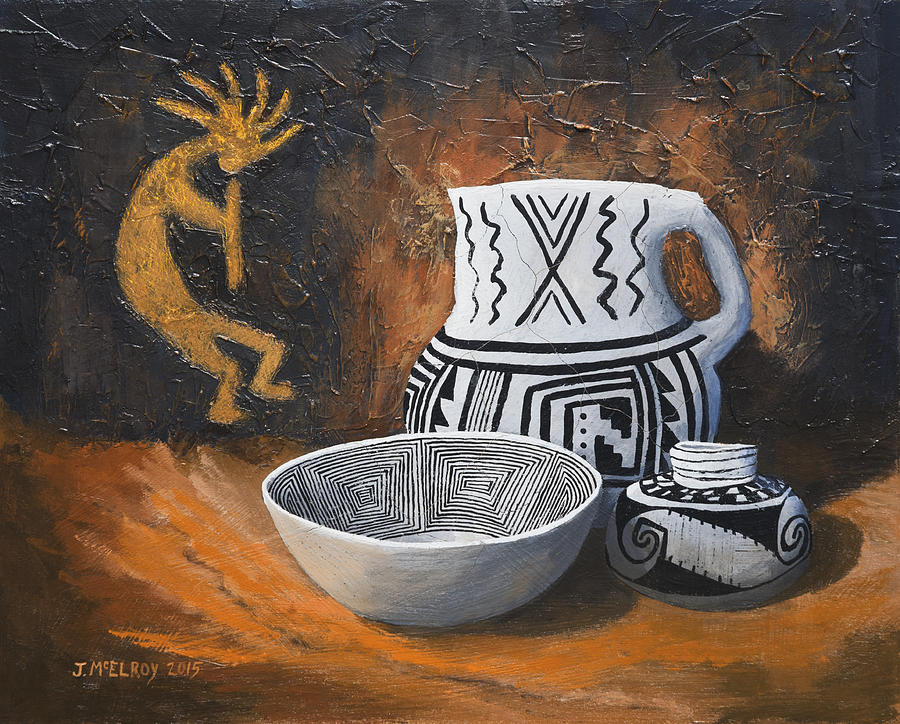 Anasazi Painting - Pottery and Petroglyphs by Jerry McElroy