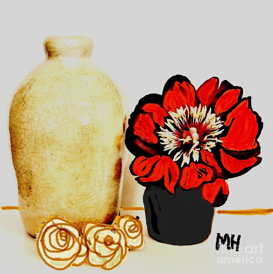 Pottery Peony Roses Painting by Marsha Heiken