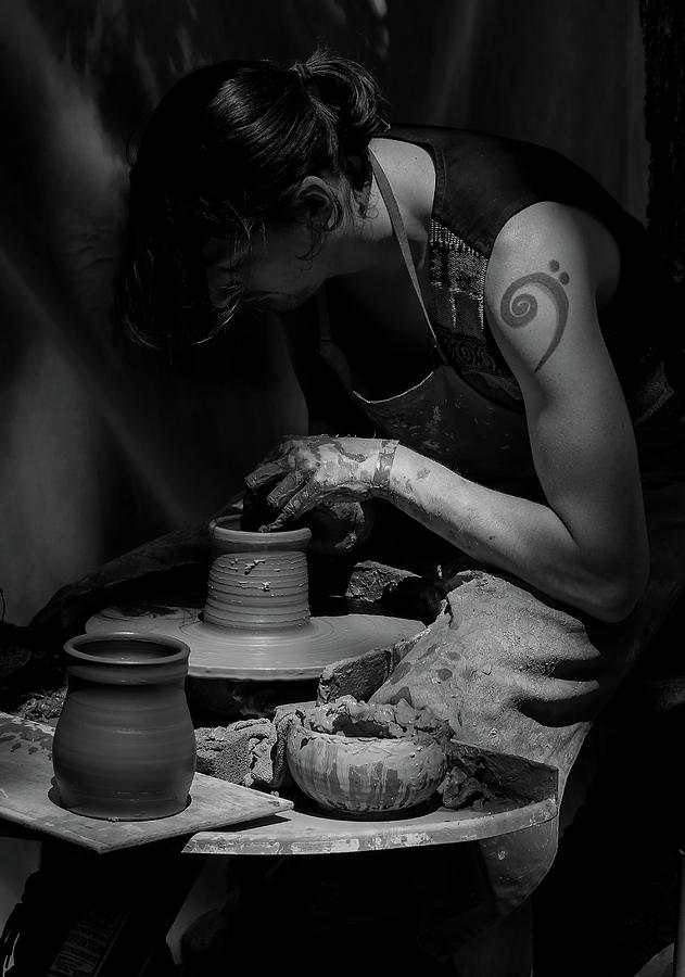 Black And White Photograph - Pottery Sculptor by Athena Mckinzie