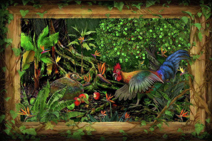 Rooster Painting - Poultrified Garden of Eden by Robert Pratt