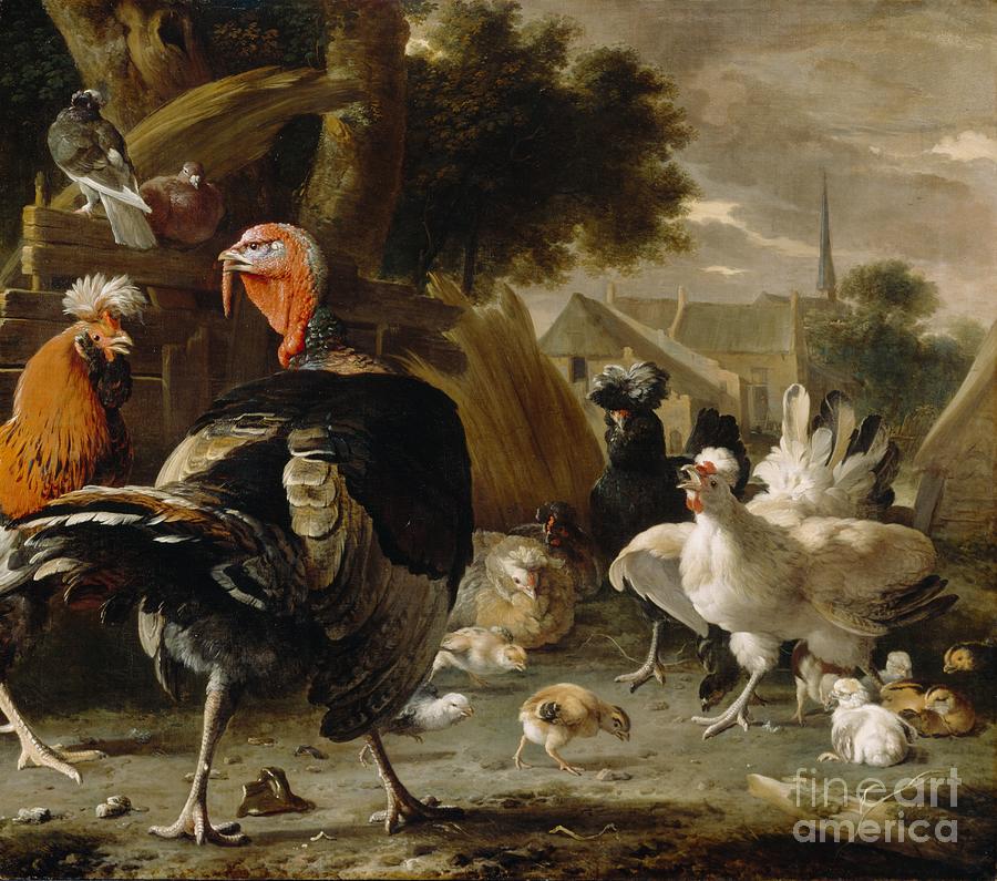 Poultry Yard Painting by Melchior de Hondecoeter