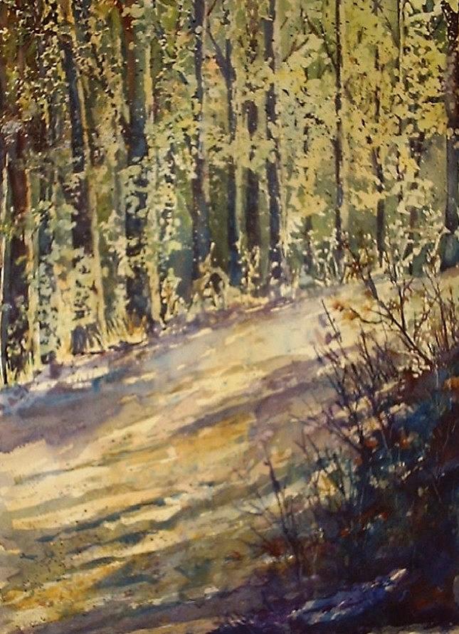 Landscape Painting - Pouring thru the Trees by Chana Meeks Landscape Painting - Pouring thru the Trees by Chana Meeks