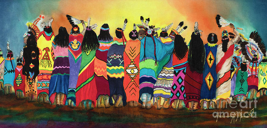 Pow Wow Blanket Dancers Painting by Anderson R Moore