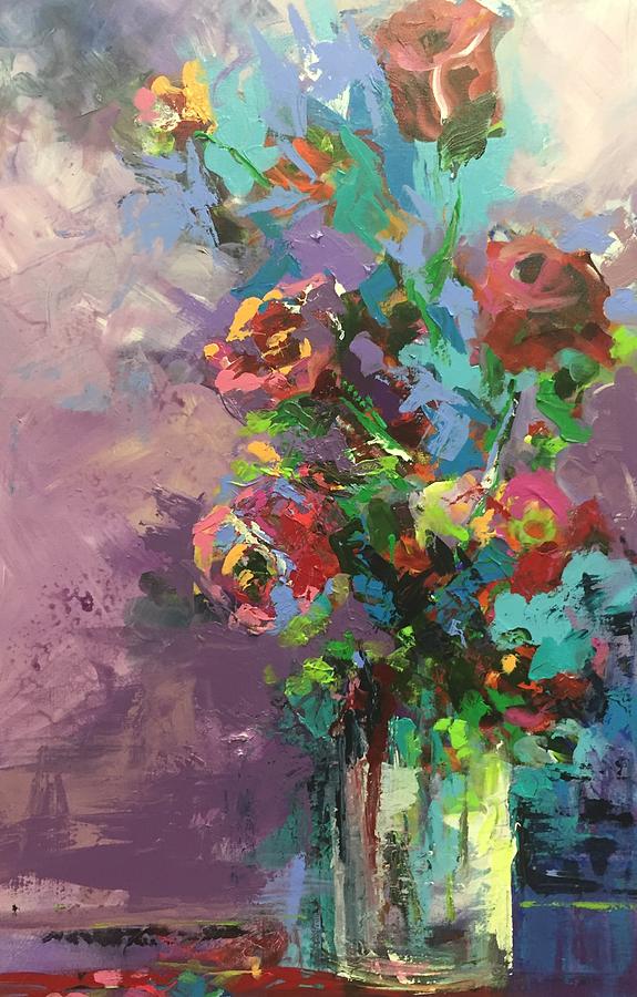 Powder Roses Painting by Karen Ahuja