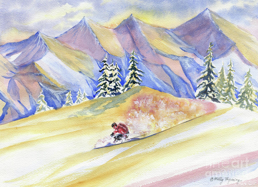 Winter Painting - Powder Skiing Art by Melly Terpening