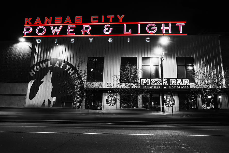Kansas City Photograph - Power and Light Pizza BW by Thomas Zimmerman