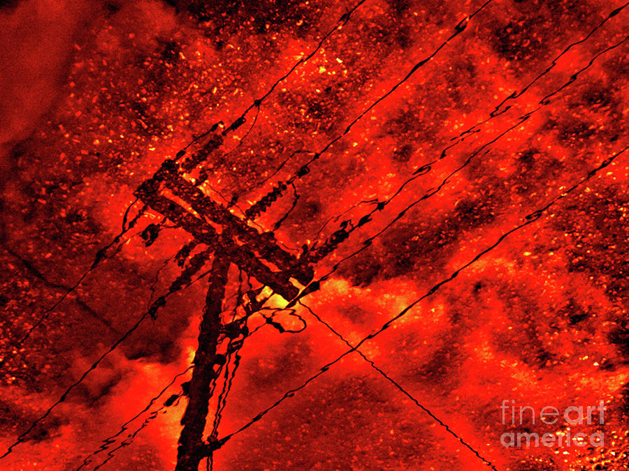 Power Line - Asphalt - Water Puddle Abstract Reflection 02 Photograph by Jor Cop Images