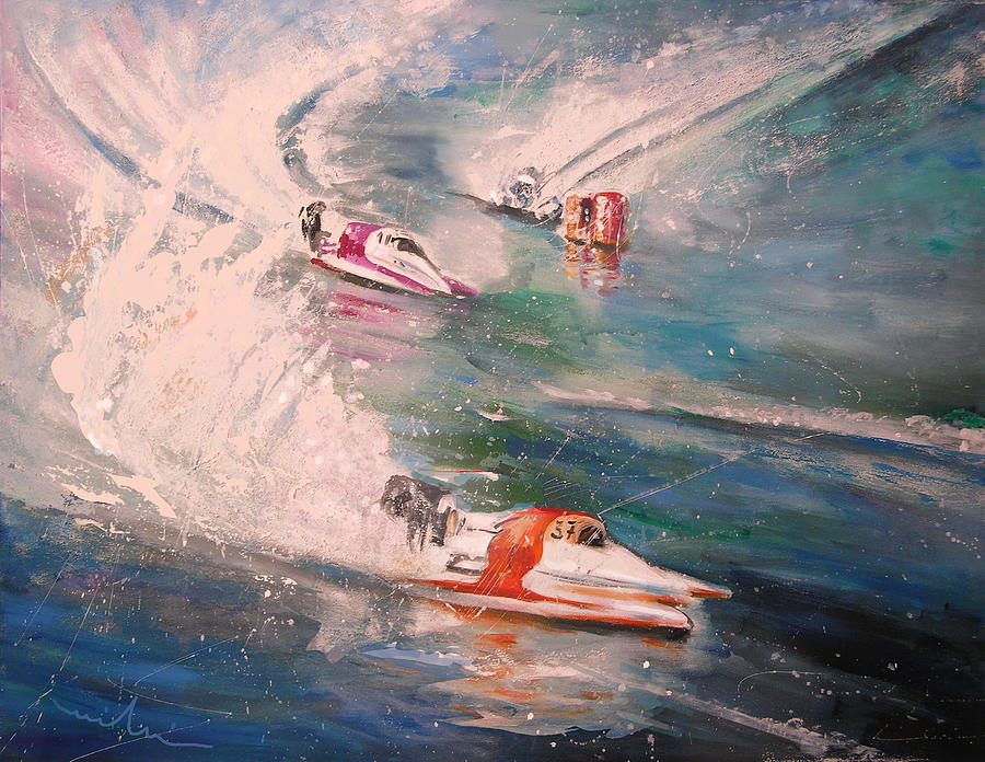 Powerboat Racing in Portugal Painting by Miki De Goodaboom