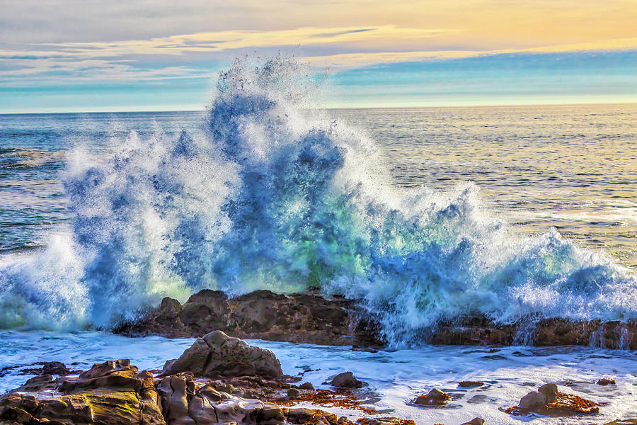 Landscape Photograph - Powerful Wave Breaking On Rocks by Garry Gay
