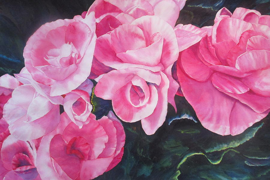 Flower Painting - Powerfully Pink Begonias by Joann Perry