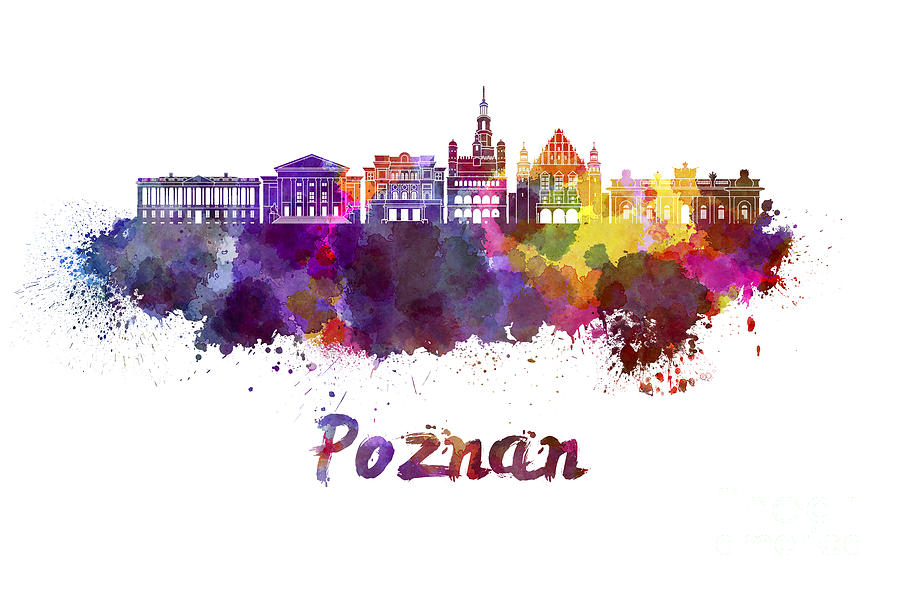 Poznan skyline in watercolor Painting by Pablo Romero