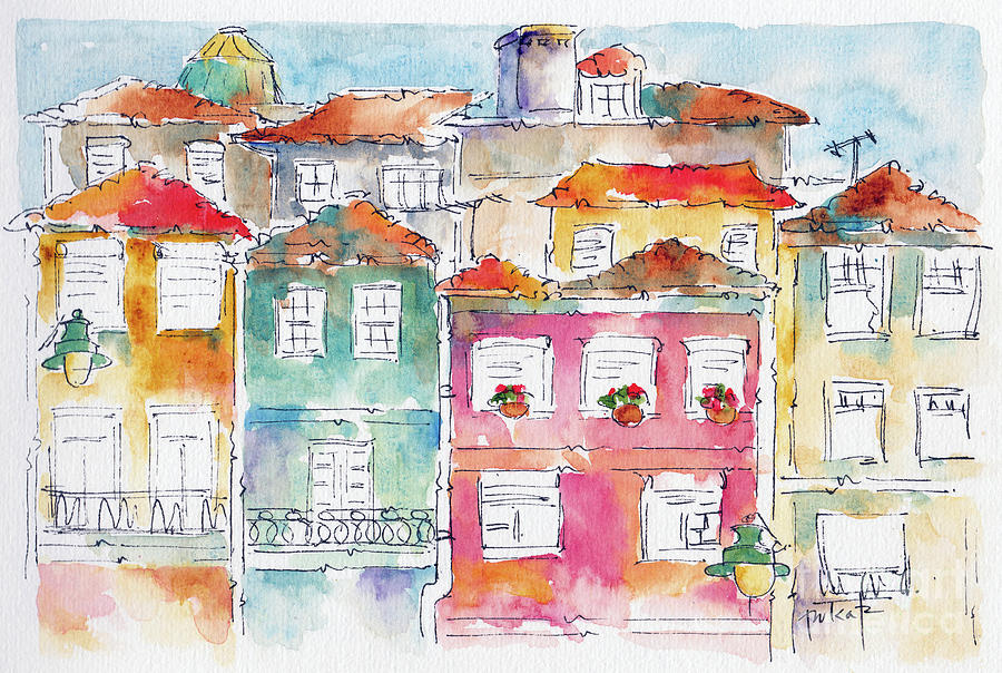 Praca Da Ribeira Porto Painting by Pat Katz