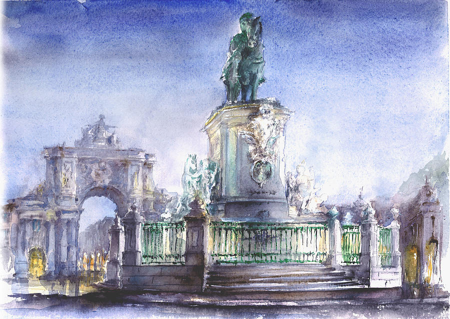 Watercolor Painting - Praca Do Comercio - Commerce Square Lisbon by Elena Petrova Gancheva Watercolor Painting - Praca Do Comercio - Commerce Square Lisbon by Elena Petrova Gancheva