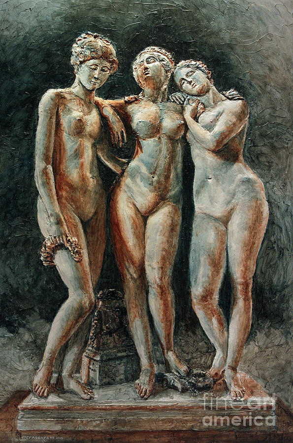 Pradiers Three Graces- Louvre Museum Painting by Joey Agbayani