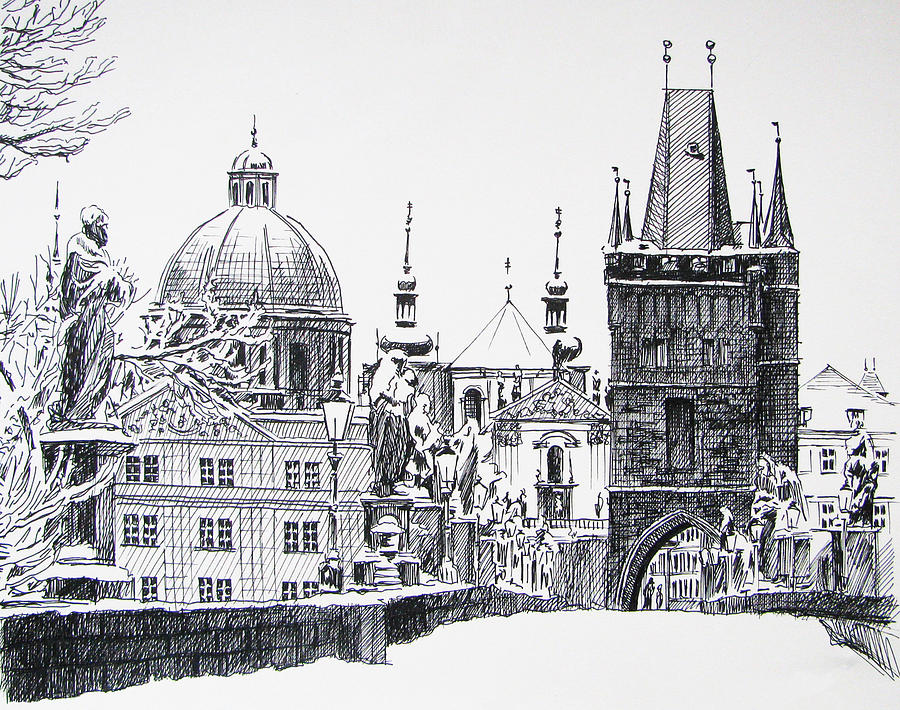 Drawings of Prague  Drawings Prague Linocut prints