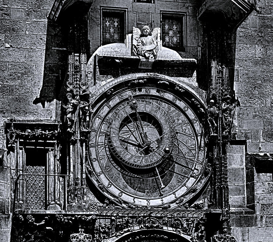 Prague Astronomical Clock 2 BW Photograph by C H Apperson