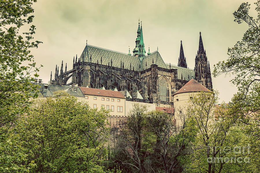 Prague Castle with St. Vitus Cathedral, Hradcany, Czech Republic. Vintage Photograph by Michal Bednarek