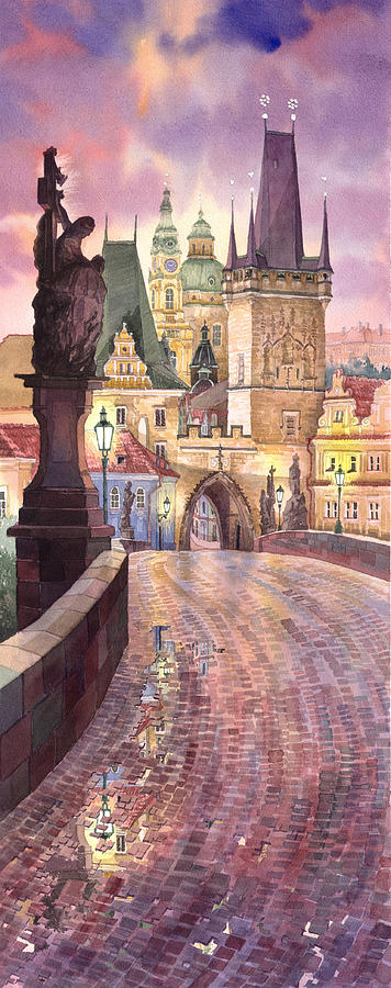 Architecture Painting - Prague Charles Bridge Night Light 1 by Yuriy Shevchuk