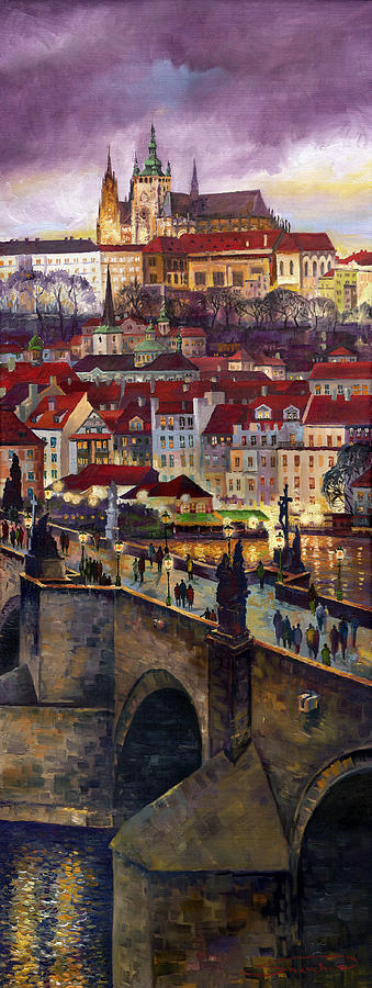 Castle Painting - Prague Charles Bridge with the Prague Castle by Yuriy Shevchuk