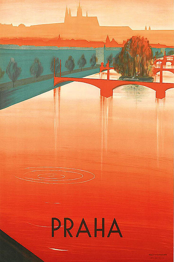 Bridge Painting - Prague, city of bridges, vintage travel poster by Long Shot