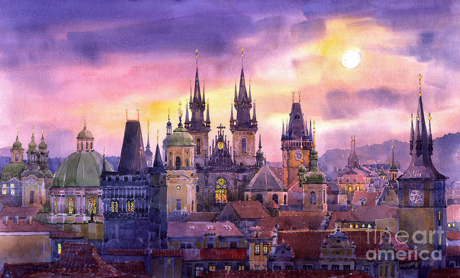 Architecture Painting - Prague City of Hundres Spiers variant by Yuriy Shevchuk