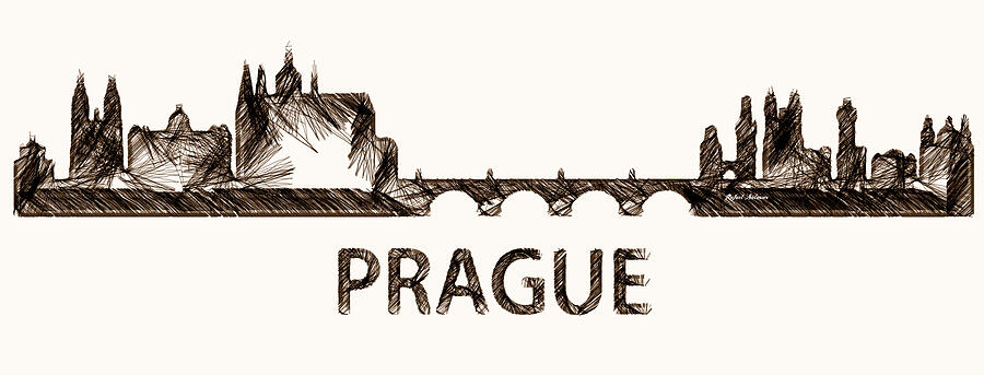 Prague Czech Republic Silouhette Sketch  Digital Art by Rafael Salazar
