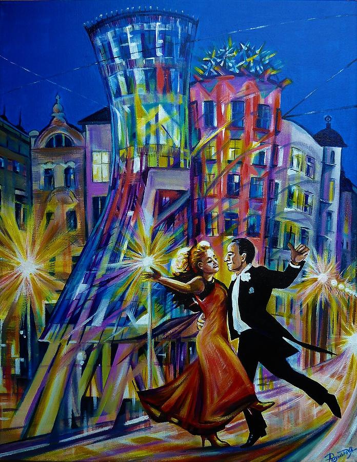 Prague. Fred and Ginger Dancing House. Painting by Anna Duyunova
