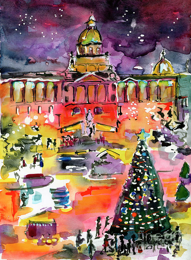 Prague Impressions Christmas Market Painting by Ginette Callaway