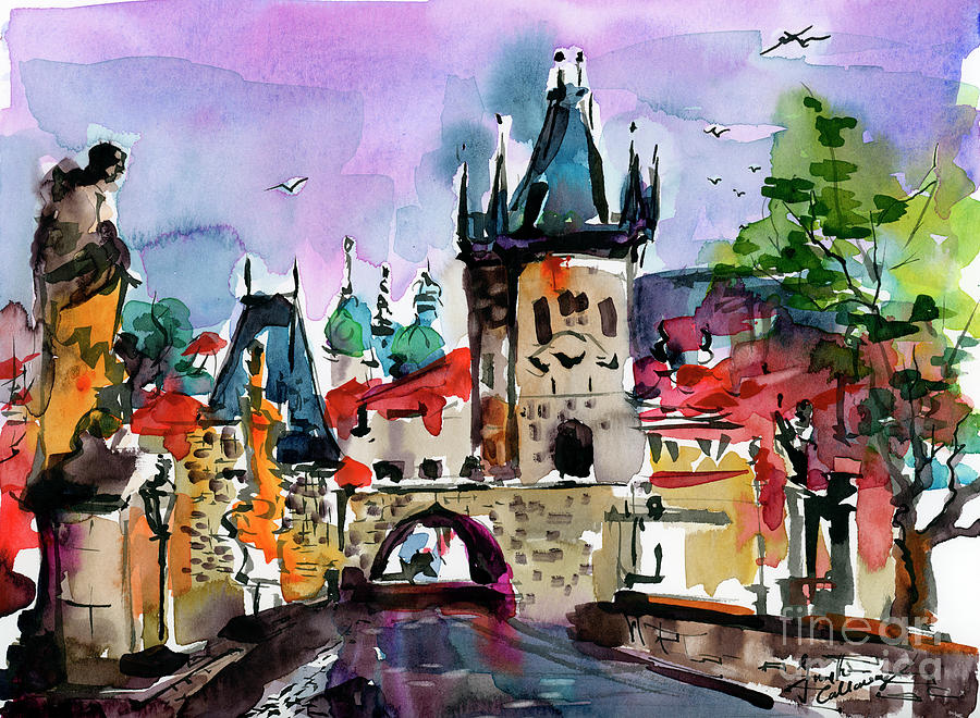 Prague Impressions Cobblestone Street Painting by Ginette Callaway