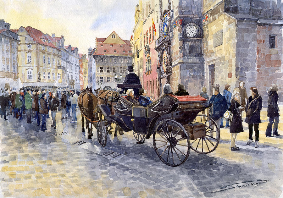 Architecture Painting - Prague Old Town Hall and Astronomical Clock by Yuriy Shevchuk