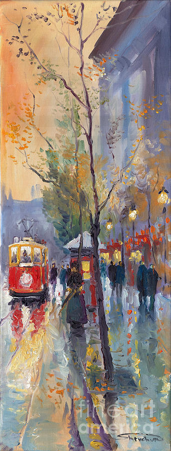 Prague Painting - Prague Old Tram Vaclavske Square by Yuriy Shevchuk