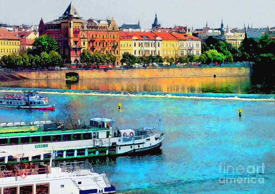 Prague panorama watercolor Painting by Justyna Jaszke JBJart